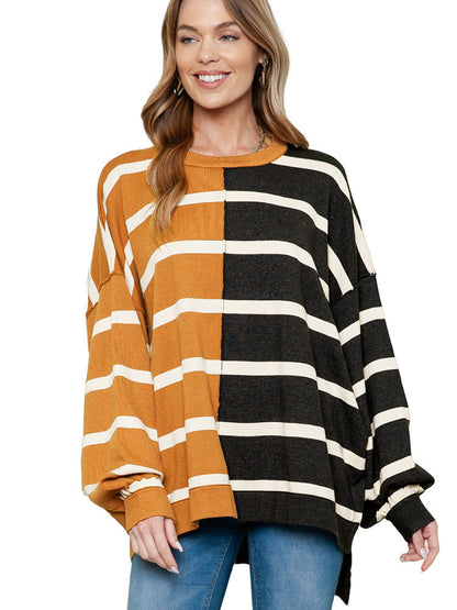 Women’s Striped Loose Pullover Long Sleeve Hoodie – Casual Japanese & Korean Style