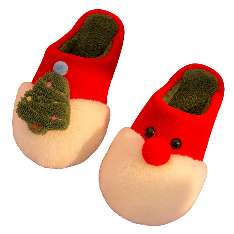 Winter Plush Christmas Slippers – Cozy Santa & Tree Indoor Footwear