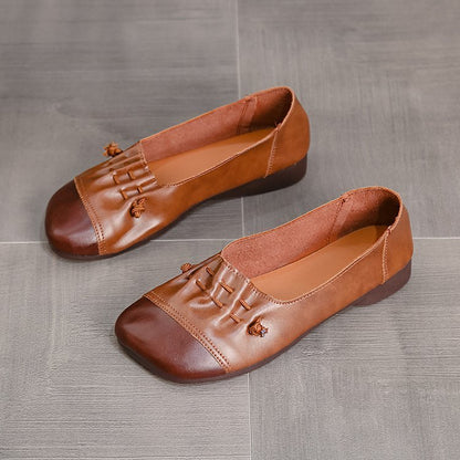 Womens Flat Sole Simple Genuine Leather Casual Shoes