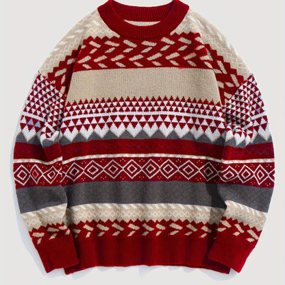 Diamond Pattern Pullover Sweater – Wool Blend Knit for Women