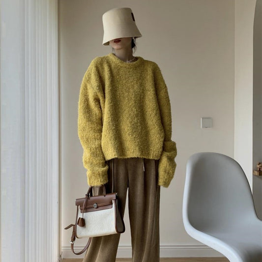 Cozy Vintage Furry Round Neck Pullover Sweater