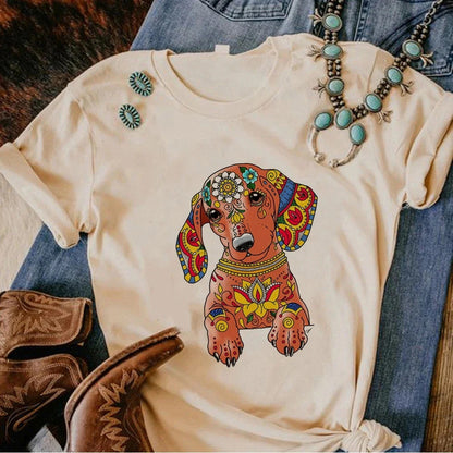 Women’s Oversized Puppy Print T-Shirt – Casual Dog Graphic Loose Fit Tee