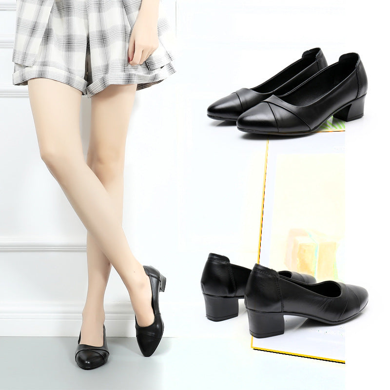 Women’s Cowhide Leather Pumps | Elegant Pointed Toe Black Heels