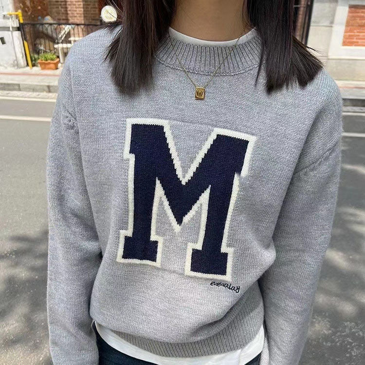 Women's Loose Letter Pullover Sweater – Casual Cozy Streetwear Style