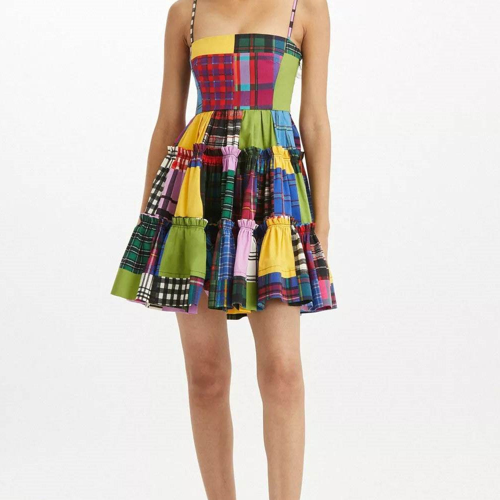 Multicolored plaid dress on a white background