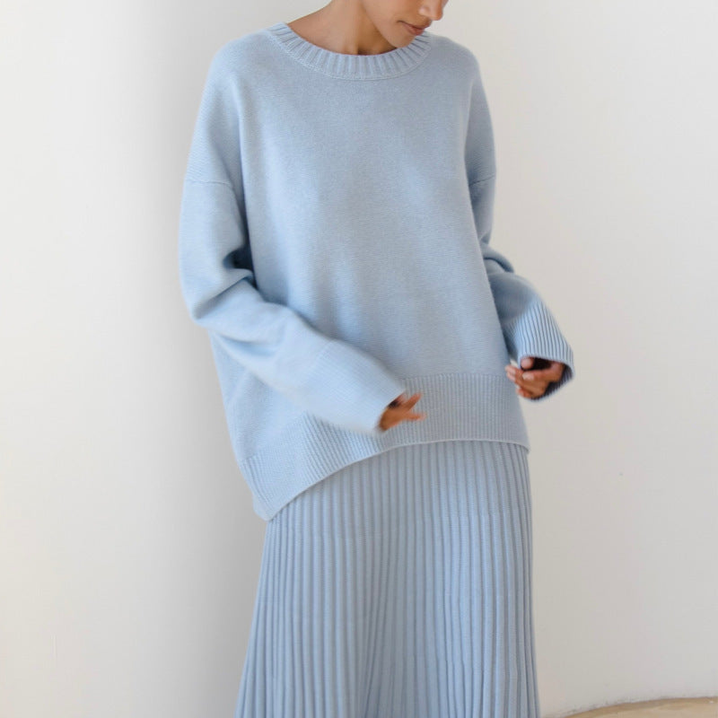 Women's Elegant Urban Pullover Sweater – Core-Spun Yarn Round Neck Knitwear