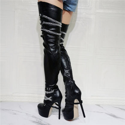 Thin Heel Leather Knee Thigh High Exclusive Boot For Women