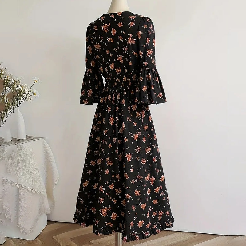Summer Spring Style Women Floral Pleated A Line Long Dress
