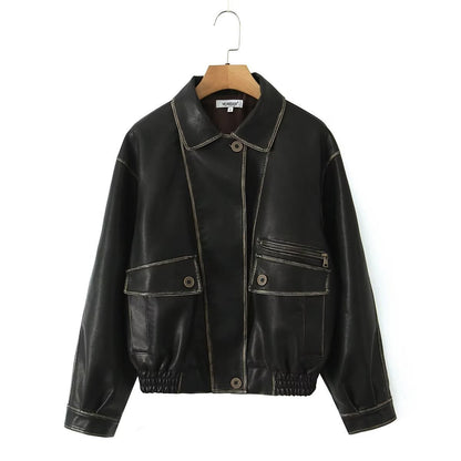 American Retro Asymmetric PU Leather Jacket – Jackets for Women & Street Style Outfits