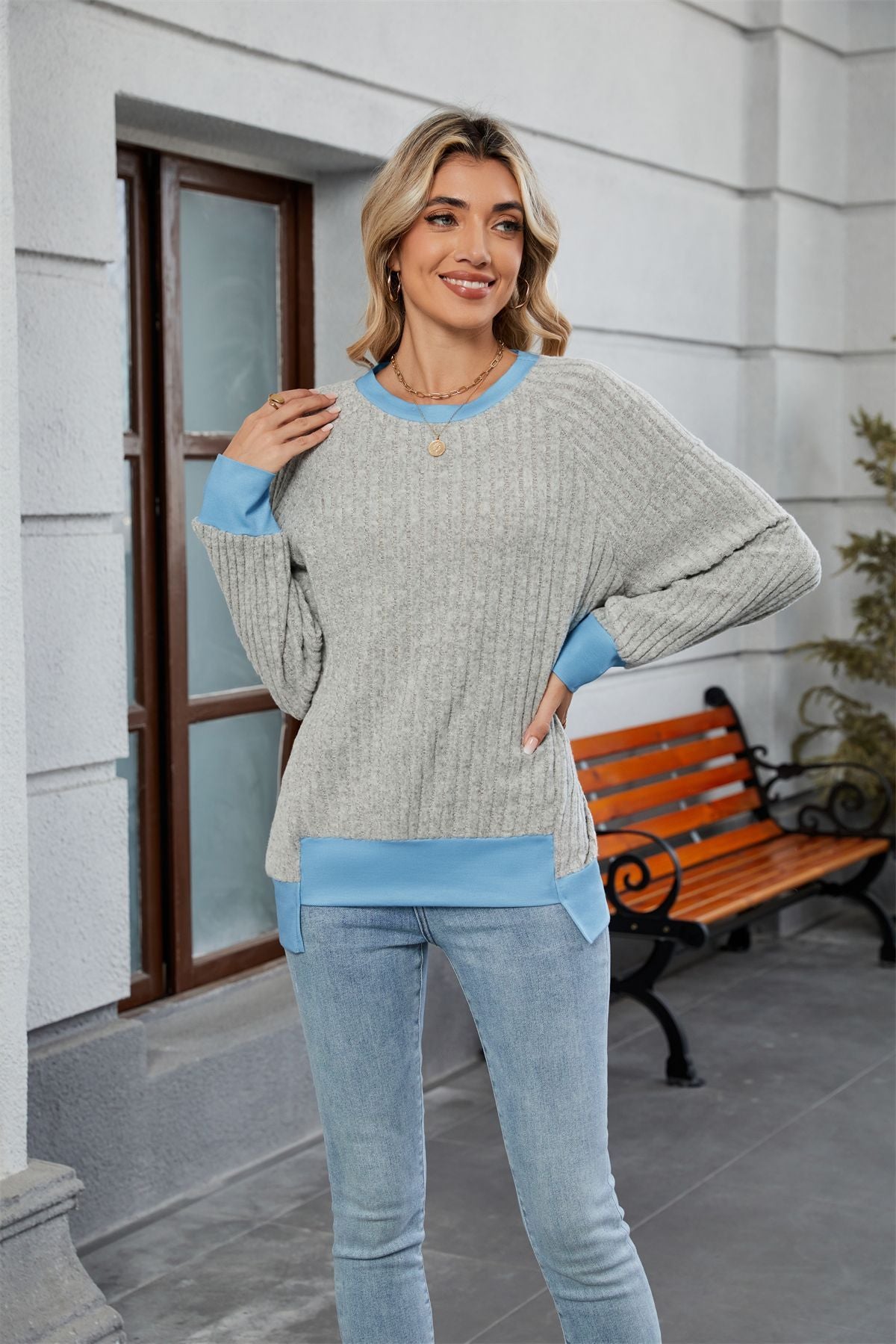 Pullover Knitted Loose Multicolor Top – Casual & Cozy for Women