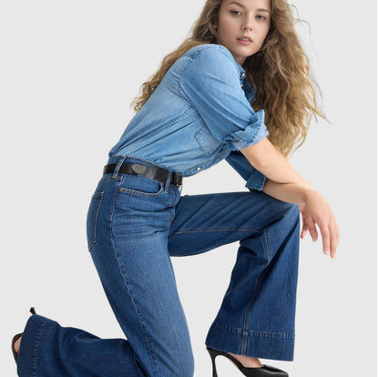 Fashion Loose Elastic Denim Trousers – Mid-Waist Relaxed Fit Jeans