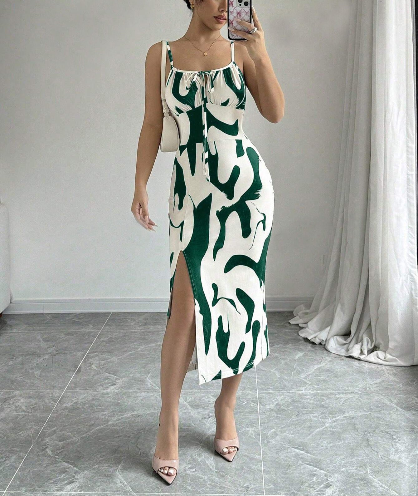 Summer Printed Suspender Split Dress | Flowy Long Dress for Vacations & Casual Outfits
