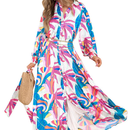 Long-Sleeved Oversized Hem Dress | Commuter Style Dress & Casual Floral Outfit for Women