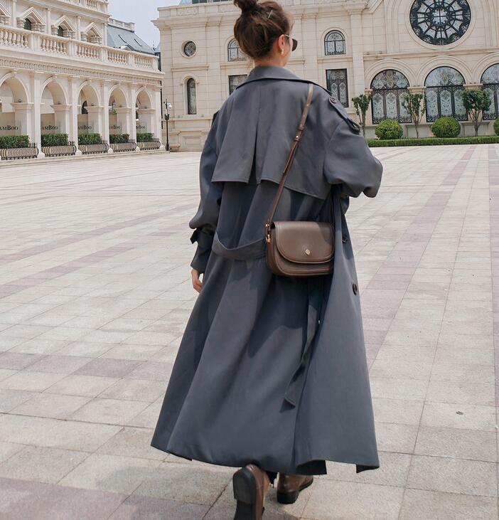 Plain British Style Over The Knee Slim Belt Loose Coat