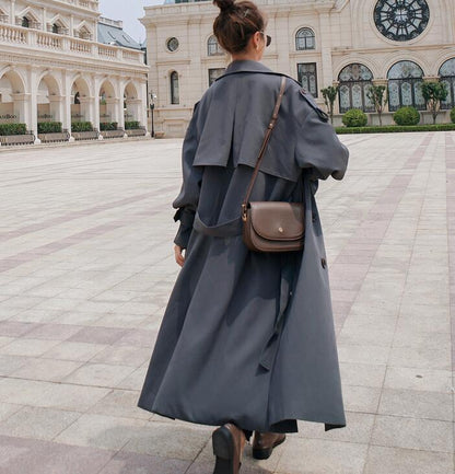 Plain British Style Over The Knee Slim Belt Loose Coat