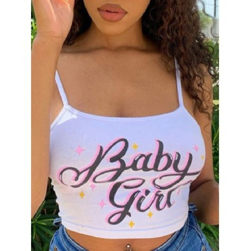 Sweet Baby Girl Starry Crop Tank Top – White Summer Streetwear Outfit