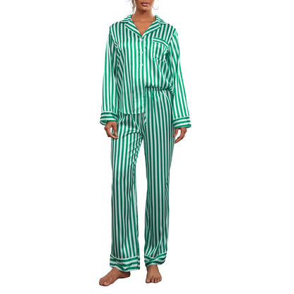 Striped Long Sleeve Satin Women's Christmas Pajama Sets