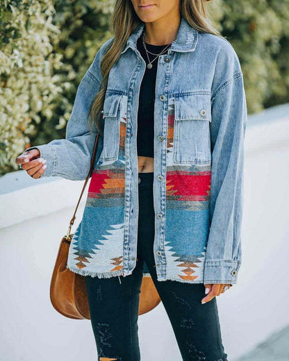 Chic Denim Lapel Collar Short Spring Jacket For Women