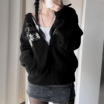 Simple Geometric Casual Cardigan Sweater for Women – Loose Pullover, Cozy Fall & Winter Outfit