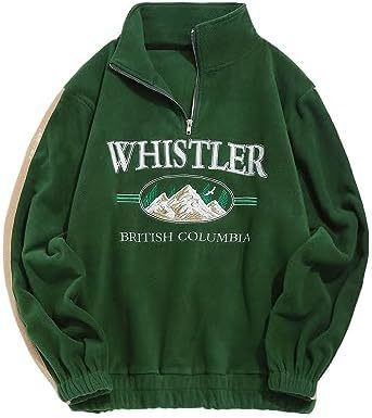 Green sweatshirt with 'Whistler, British Columbia' print on a white background