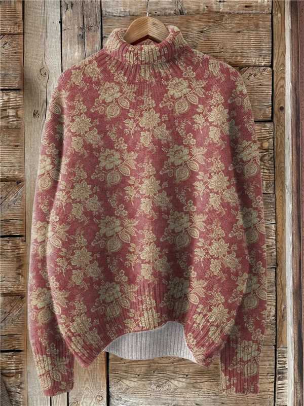Women’s Christmas Turtleneck Sweater – Festive Printed Loose Pullover Holiday Knit