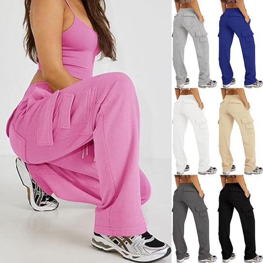 Vintage Pink Wide Leg Cargo Pants Streetwear Casual With Jogger Style