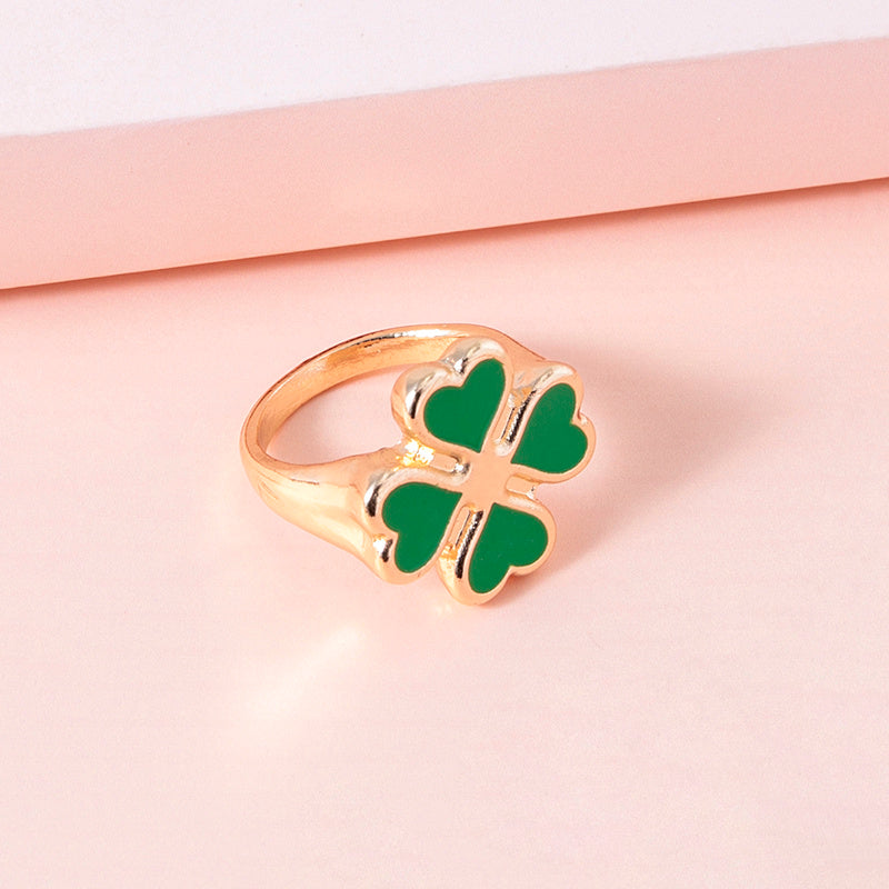 Four Leaf Clover Ring – Vintage Enamel Unisex Jewelry, Silver & Gold Lucky Rings