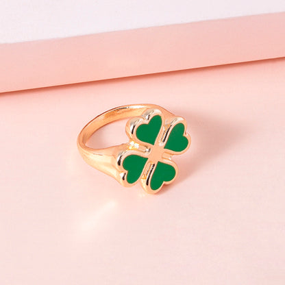 Four Leaf Clover Ring – Vintage Enamel Unisex Jewelry, Silver & Gold Lucky Rings
