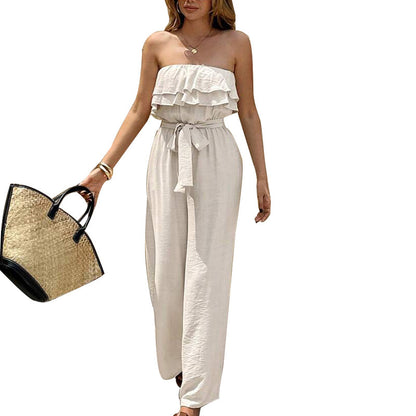 Women Elegant Solid Ruffle Design Jumpsuits