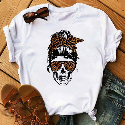 Womens Fashion Versatile Cow Skull Print T Shirt Casual Cute Short Sleeve Tee Summer Graphic Shirt Dress