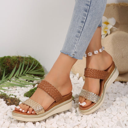 Stitched Edge Women Summer Wedge Sandals