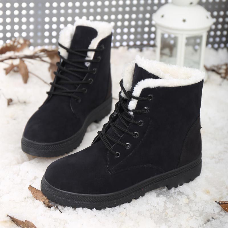 Womens Waterproof Snow Boots Fashion Winter Ankle Boots Lightweight Warm Casual Shoes Black Botas Mujer