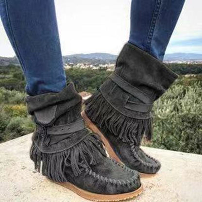 Fringe Middle Boots for Women | Suede Tassel Chic Buckle Fashion Boots