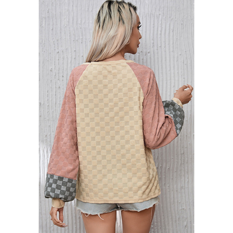 Loose Chessboard Plaid Oversized Sweaters for Women – Khaki Pullover, Cute Autumn & Winter Outfit