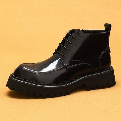 Mens Full Black Front Zipper Ankle Boots