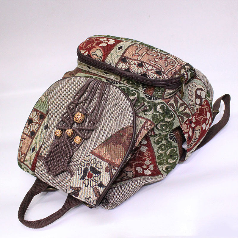 Vintage Hemp Backpack National Style Retro Cloud Floral