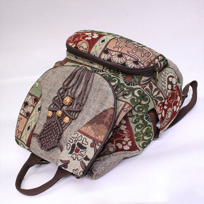 Vintage Hemp Backpack National Style Retro Cloud Floral