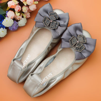 Womens Crystal Ribbon Design Transparent Low Heel Summer Shoes