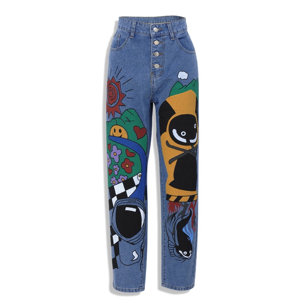 Cartoon Print Harem Jeans – Vintage Streetwear for Women