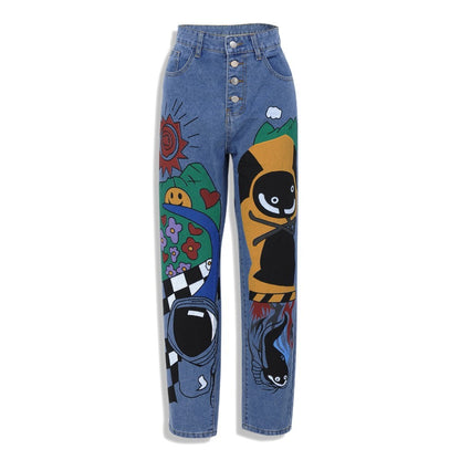 Cartoon Print Harem Jeans – Vintage Streetwear for Women