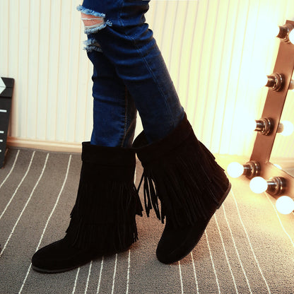 All-Match Tassel Suede Boots for Women | Square Heel Round Toe Minimalist & Boho Style