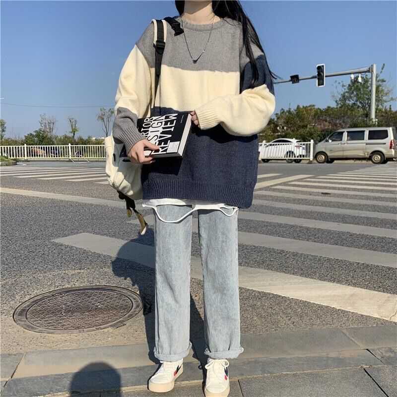 New Striped Sweater for Women – Loose Fit Acrylic Knitwear