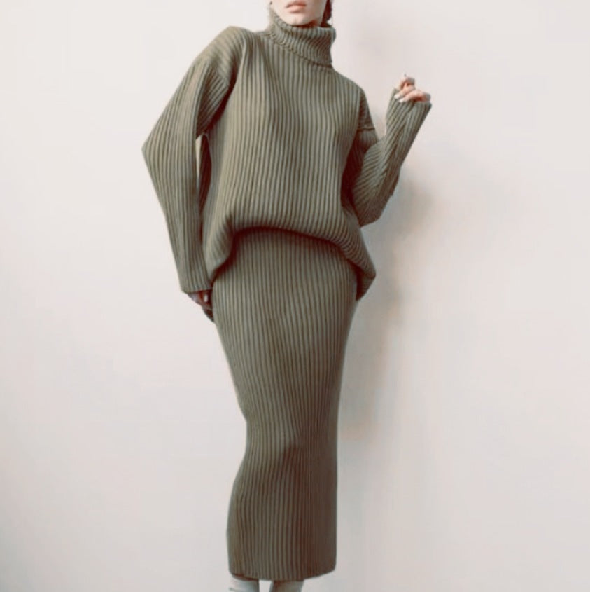 Turtleneck Sweater & Matching Bottoms Two-Piece Outfit Set | Cozy Autumn Winter Style 2025