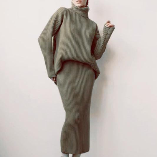 Turtleneck Sweater & Matching Bottoms Two-Piece Outfit Set | Cozy Autumn Winter Style 2025