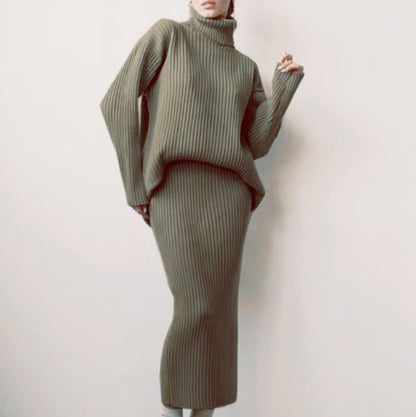 Turtleneck Sweater & Matching Bottoms Two-Piece Outfit Set | Cozy Autumn Winter Style 2025