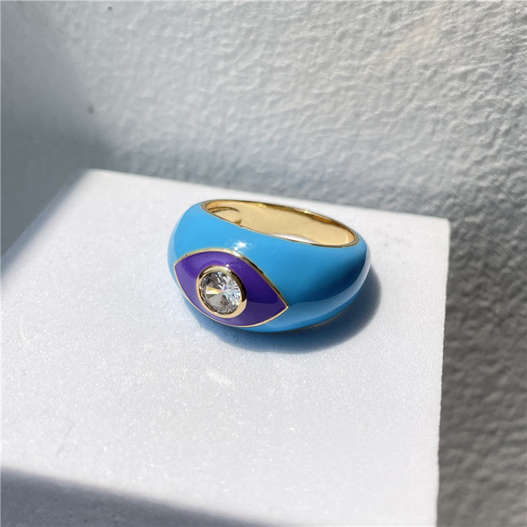 Eye Drip Geometric Rings – Gold-Plated Vintage Statement Jewelry with Colorful Enamel & Stones