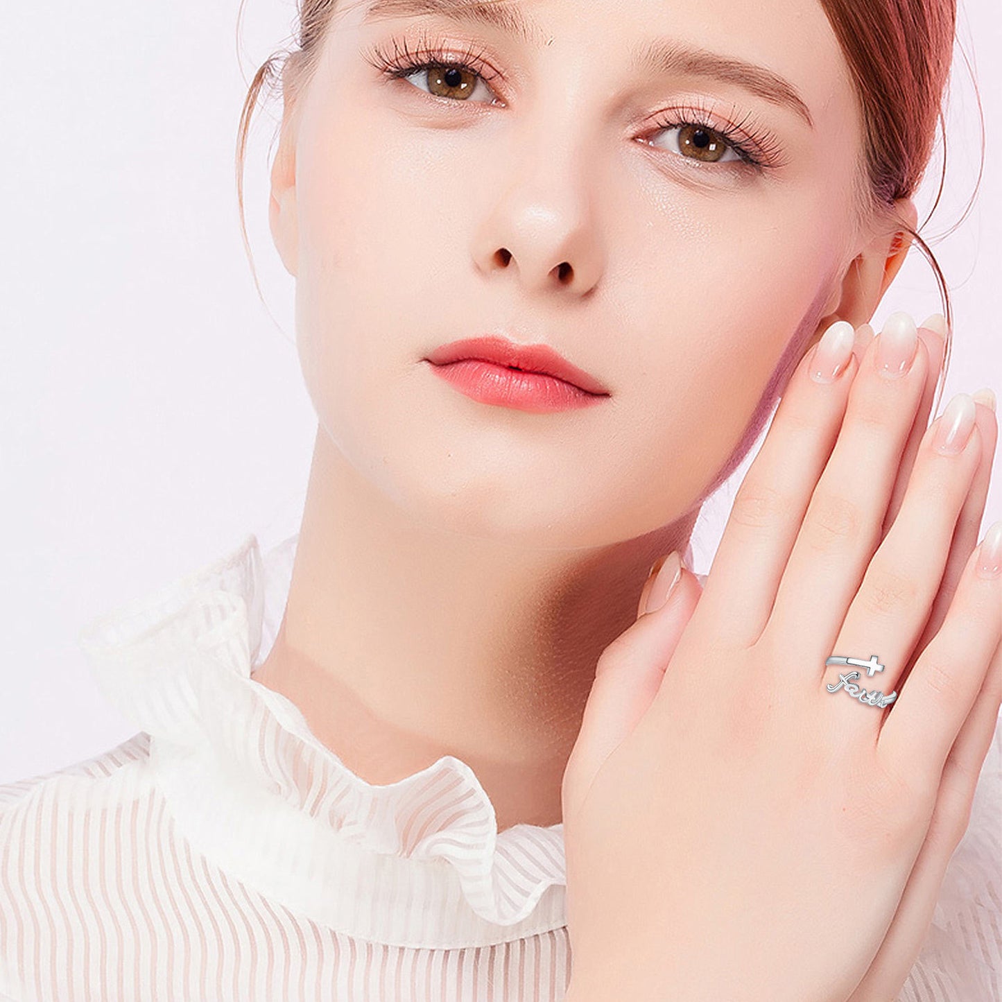 Adjustable Faith Ring – 925 Sterling Silver Cross Band with Cubic Zirconia & Inspirational Quote