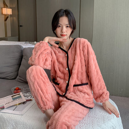 Thick Warm Winter Flannel Pajama Sets For Women