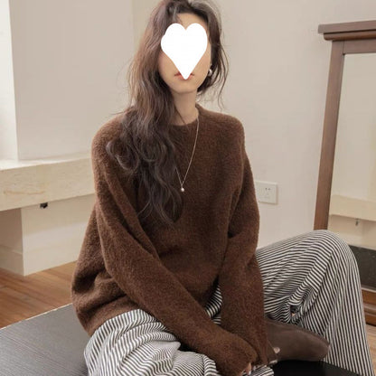 Cozy Vintage Furry Round Neck Pullover Sweater