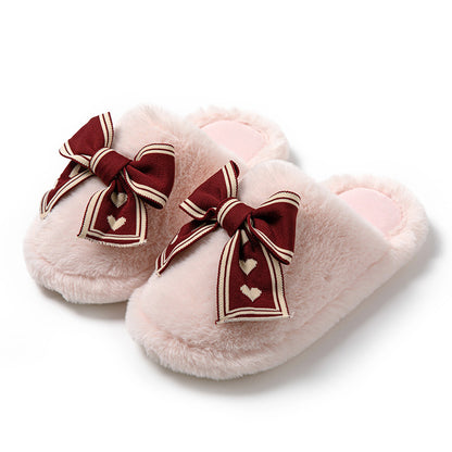 Women’s Fluffy Bowknot House Slippers – Cozy Indoor Flats